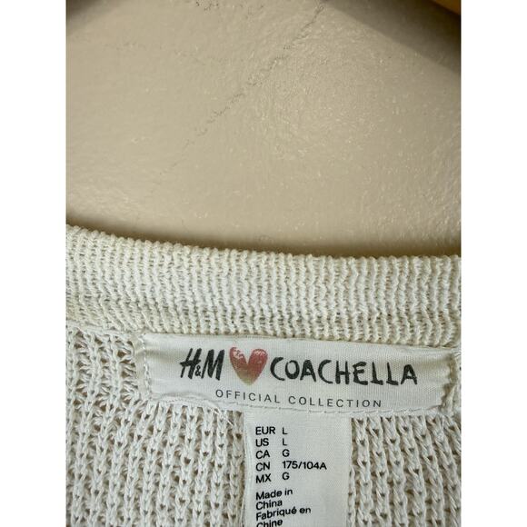 H&M Cream Kimono Cardigan Size L Boho Fringe Orange Stripes Coachella Style - Picture 7 of 12